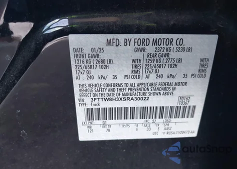 2025 Ford Maverick Xlt из США, поврежденный, VIN 3FTTW8H3XSRA30022